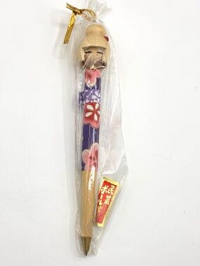 Vintage Kokeshi Doll Pen -Ink Dried- Japanese Wooden MCM Desk Collectible
